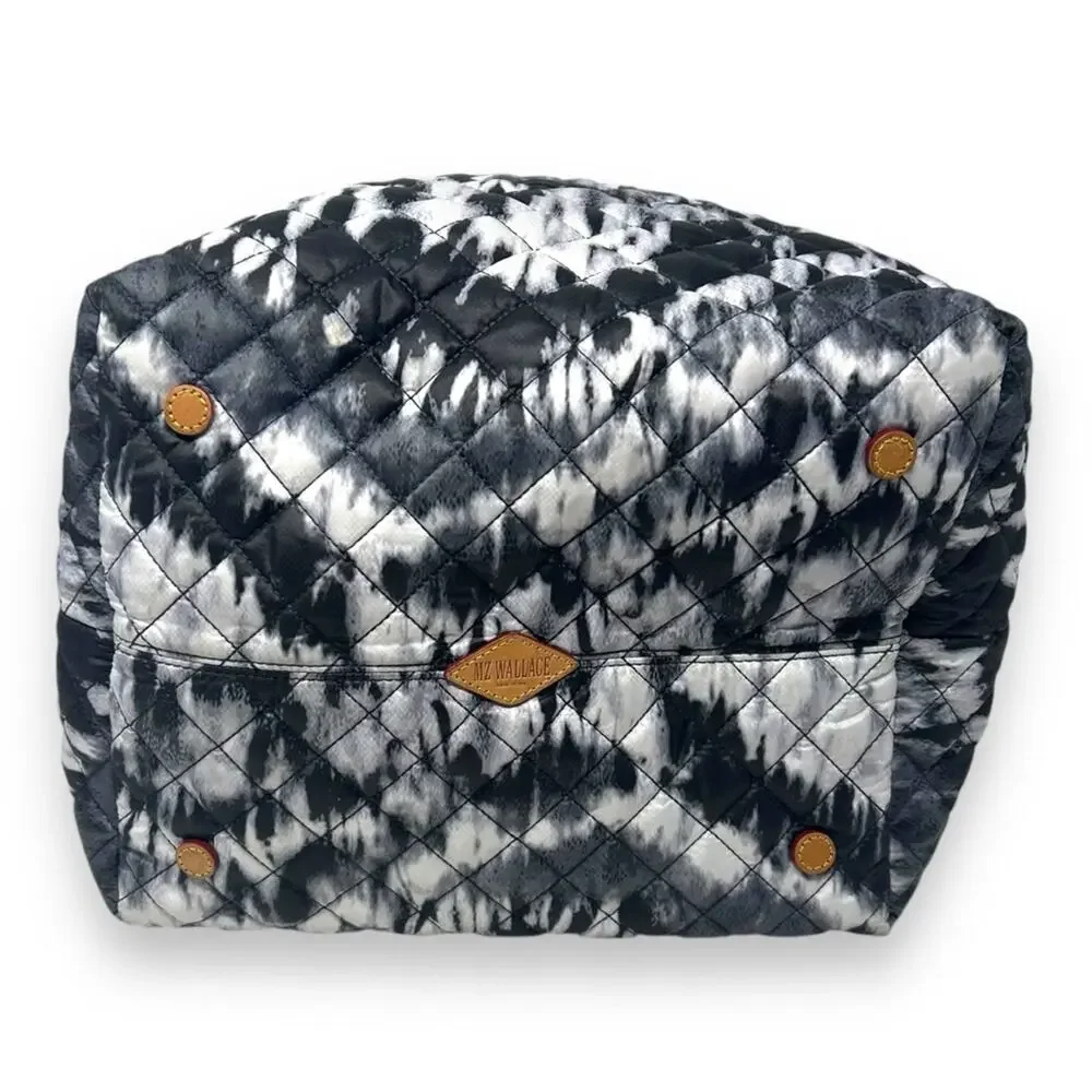 MZ Wallace Metro Tote in Wave Tie Dye Black Gray White Zipper Quilted Bag